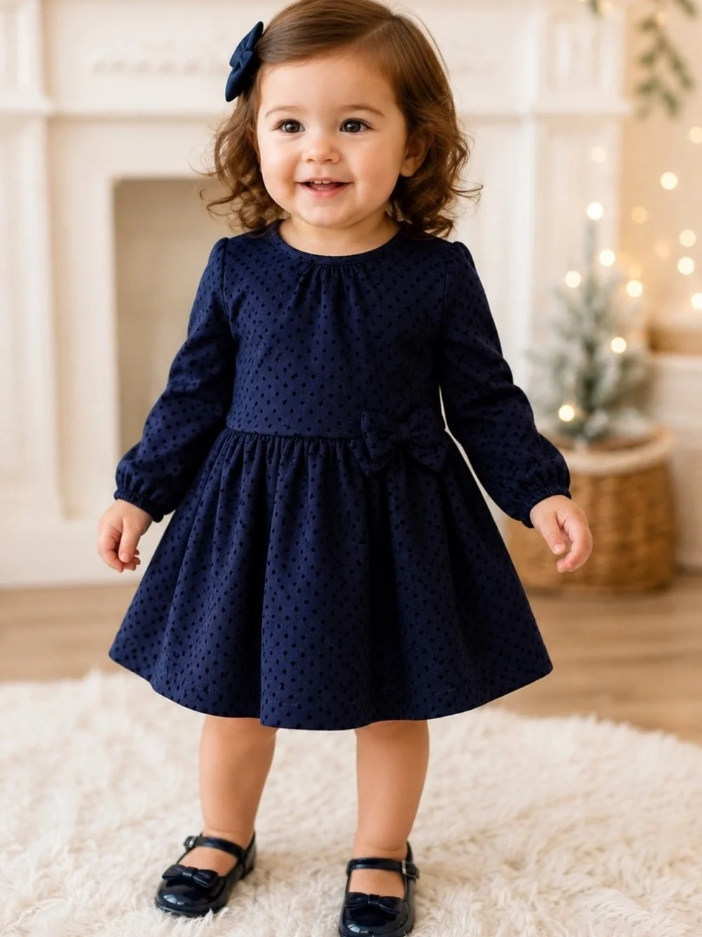 Carter’s Just One You Baby Girl 12M Navy Flocked Polka Dot Holiday Dress